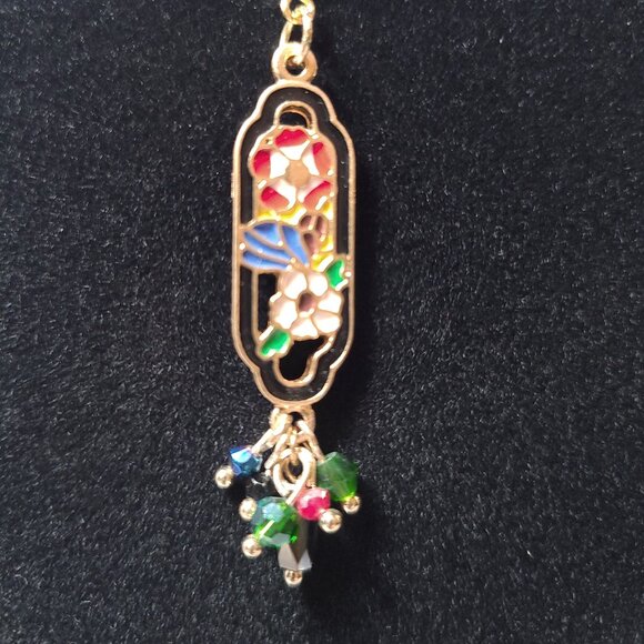 Earrings - Vintage-Inspired Floral Drop Earrings with Multicolor Beads - Picture 3 of 6